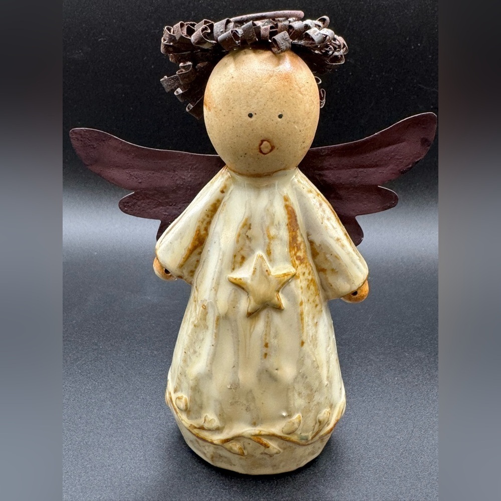 Ceramic Country Guardian Angel Votive Primitive Candle Holder